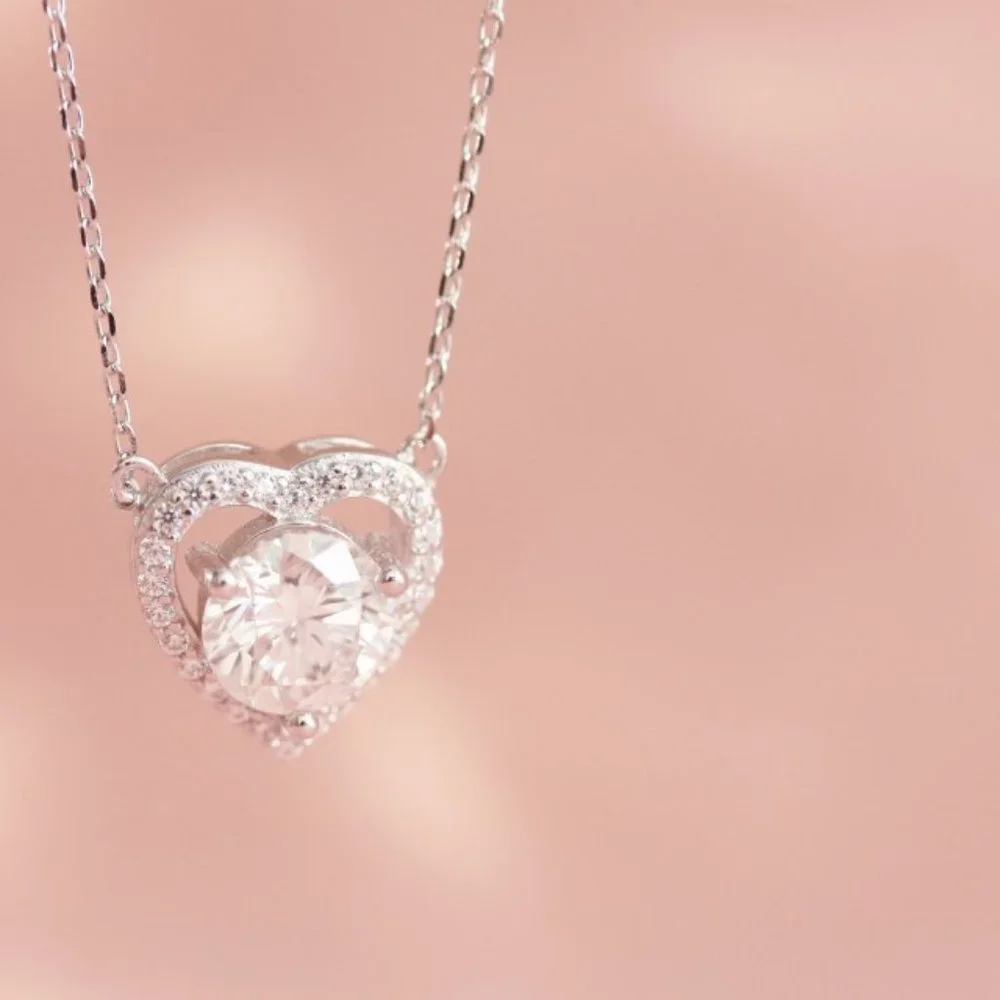 Certified 1ct. t.w. Moissanite Diamond Heart Necklace NEW